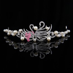 Coroana eleganta pentru mireasa CR024 Argintie cu cristale din sticla si perle